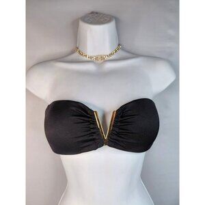 Victorias Secret Strapless Bandeau Bikini Top With Gold V-Detail S Black